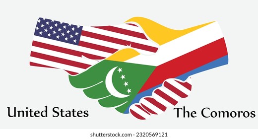 Design shake hands. Concept United States and The Comoros the borth country a good contact, business, travel, transport and technology.