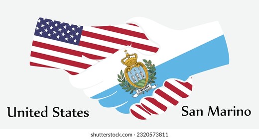 Design shake hands. Concept United States and San Marino the borth country a good contact, business, travel, transport and technology.