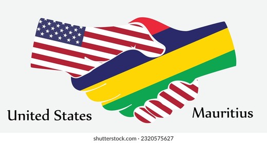 El diseño da la mano. Concepto Estados Unidos y Mauricio el país del nacimiento como un buen contacto, negocios, viajes, transporte y tecnología.