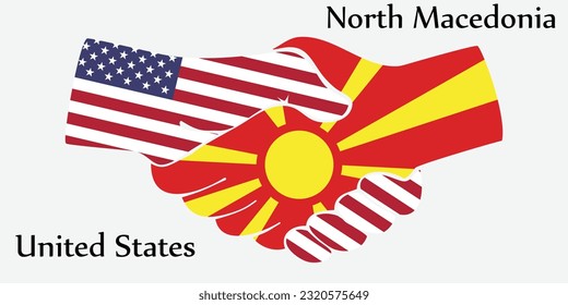 Design shake hands. Concept United States and North Macedonia the borth country a good contact, business, travel, transport and technology.