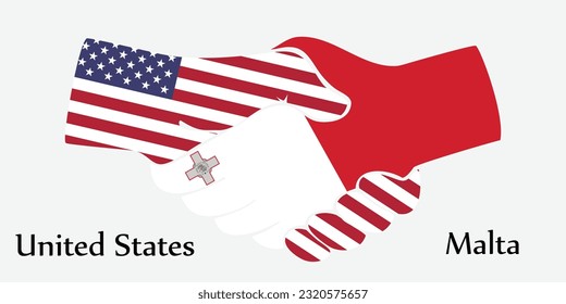Design shake hands. Concept United States and Malta the borth country a good contact, business, travel, transport and technology.