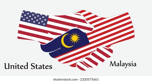 Design shake hands. Concept United States and Malaysia the borth country a good contact, business, travel, transport and technology.