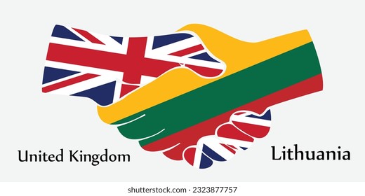 Design shake hands. Concept United Kingdom and Lithuania the borth country a good contact, business, travel, transport and technology.