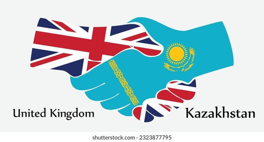 El diseño da la mano. Concepto El Reino Unido y Kazajstán como el país del nacimiento un buen contacto, negocios, viajes, transporte y tecnología.