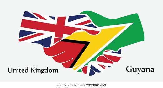 Design shake hands. Concept United Kingdom and Guyana the borth country a good contact, business, travel, transport and technology.