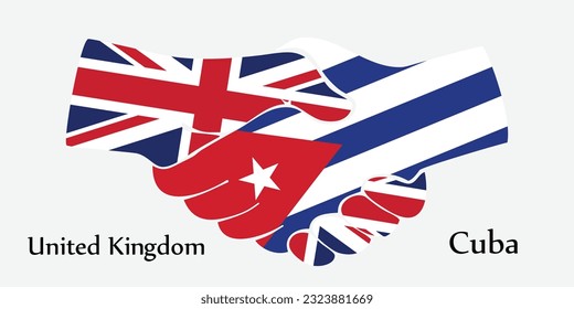 Design shake hands. Concept United Kingdom and Cuba the borth country a good contact, business, travel, transport and technology.