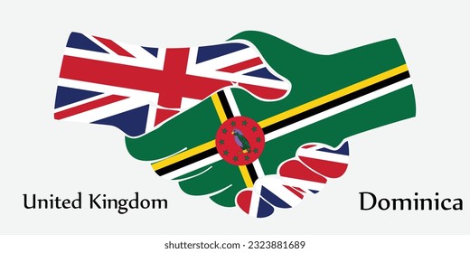 Design shake hands. Concept United Kingdom and Dominica the borth country a good contact, business, travel, transport and technology.