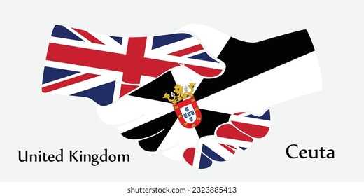 Design shake hands. Concept United Kingdom and Ceuta the borth country a good contact, business, travel, transport and technology.