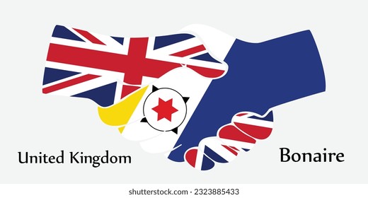 Design shake hands. Concept United Kingdom and Bonaire the borth country a good contact, business, travel, transport and technology.