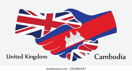 Design shake hands. Concept United Kingdom and Cambodia the borth country a good contact, business, travel, transport and technology.