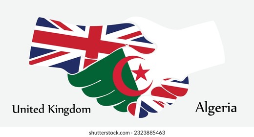 Design shake hands. Concept United Kingdom and Algeria the borth country a good contact, business, travel, transport and technology.