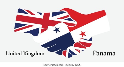 Design shake hands. Concept United Kingdom and Panama the borth country a good contact, business, travel, transport and technology.
