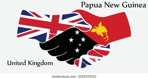 Design shake hands. Concept United Kingdom and Papua New Guinea the borth country a good contact, business, travel, transport and technology.