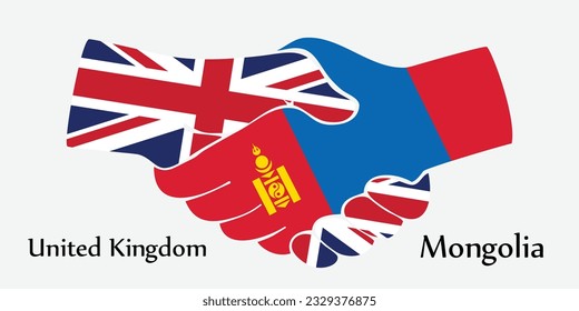Design shake hands. Concept United Kingdom and Mongolia the borth country a good contact, business, travel, transport and technology.