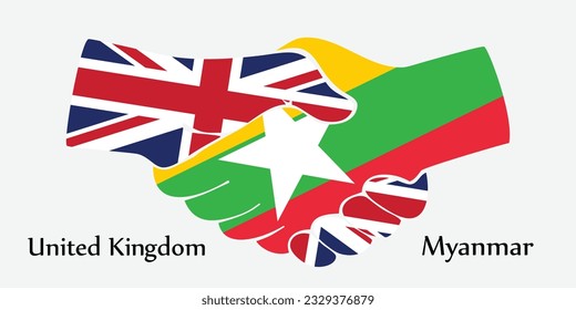 Design shake hands. Concept United Kingdom and Myanmar the borth country a good contact, business, travel, transport and technology.