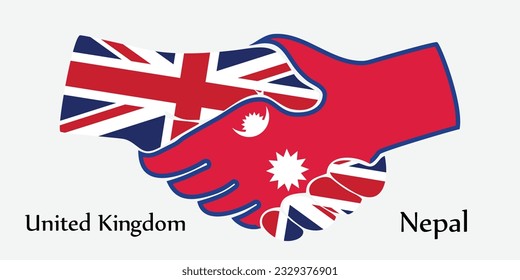 Design shake hands. Concept United Kingdom and Nepal the borth country a good contact, business, travel, transport and technology.