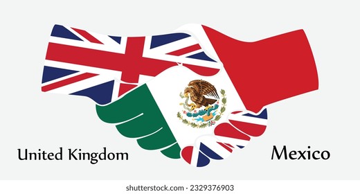 Design shake hands. Concept United Kingdom and Mexico the borth country a good contact, business, travel, transport and technology.