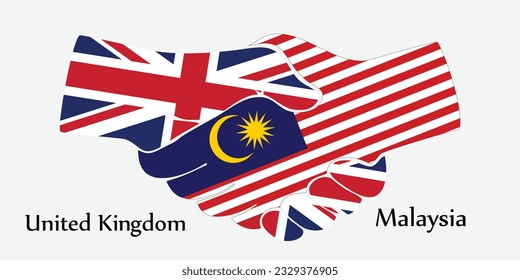 Design shake hands. Concept United Kingdom and Malaysia the borth country a good contact, business, travel, transport and technology.