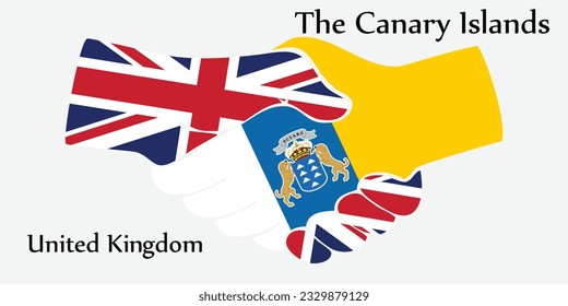 Design shake hands. Concept United Kingdom and The Canary Islands the borth country a good contact, business, travel, transport and technology.