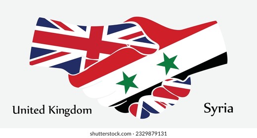 Design shake hands. Concept United Kingdom and Syria the borth country a good contact, business, travel, transport and technology.