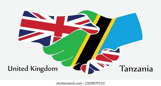 Design shake hands. Concept United Kingdom and Tanzania the borth country a good contact, business, travel, transport and technology.