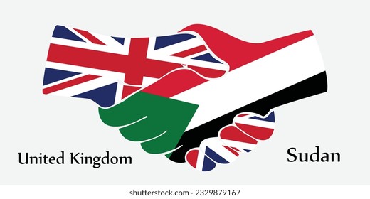 Design shake hands. Concept United Kingdom and Sudan the borth country a good contact, business, travel, transport and technology.