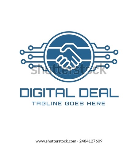 Design of shaking hands in a circle surrounded by digital circuits, this logo is suitable for e-commerce companies, technology and digital consulting services