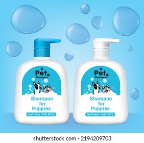 Design a shampoo bottle with a pump cap for dogs. Illustration vector