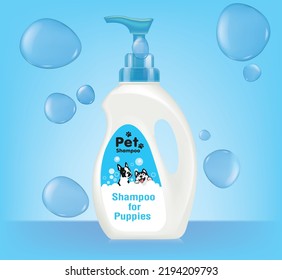 Design a shampoo bottle with a pump cap for dogs. Illustration vector
