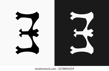 A design in the shape of a number three that has a classic impression and a gothic feel. suitable for use as a logo or marker