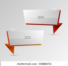 Design shape Origami vector banner. Point Indicator with tablet to sign or annotations