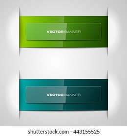Design shape Origami vector banner. Two full-color glossy rectangle with a flare for your header or suggestions. Smooth stickers inscriptions