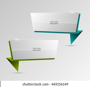 Design shape Origami vector banner. Point Indicator with tablet to sign or annotations