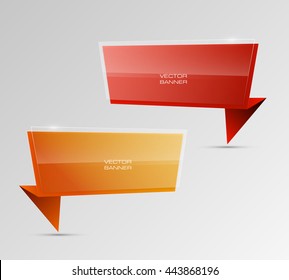 Design shape Origami vector banner. Point Indicator with tablet to sign or annotations