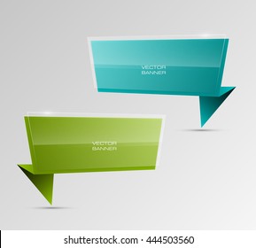 Design shape Origami vector banner. Point Indicator with tablet to sign or annotations
