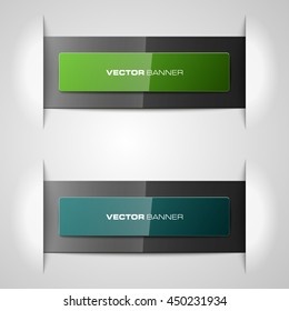 Design shape Origami vector banner. Two full-color glossy rectangle with a flare for your header or suggestions. Smooth stickers inscriptions
