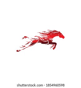 The design with the shape of a running horse and its body covered in flames, can be used for logo and icon designs