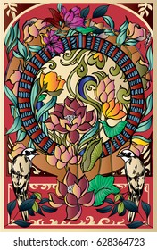 Design for shawl, textile. Floral pattern. Vector template
