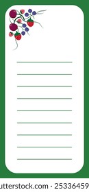 Design of a sheet of paper decorated with various berries, vector illustration, design of a sheet of notebook or copybook