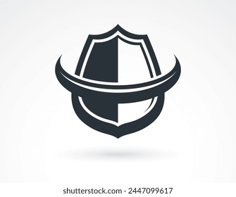 Design of shield for branding, ammo protection symbol, antivirus or sport theme, insurance or guarantee.