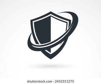 Design of shield for branding, ammo protection symbol, antivirus or sport theme, insurance or guarantee.