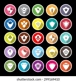 Design shield flat icons with long shadow, stock vector