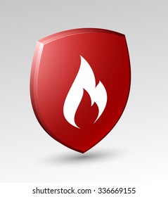 Design shield icon with fire Origami vector banner