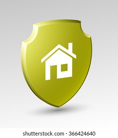 Design Shield with icon of house. Origami vector banner