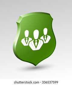 Design shield with the image of a man icon. Origami vector banner