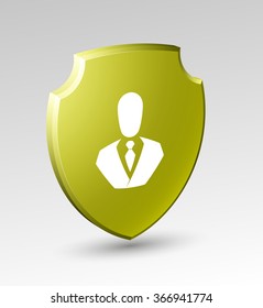 Design shield with the image of a man icon. Origami vector banner