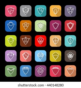 Design shield line icons with long shadow, stock vector