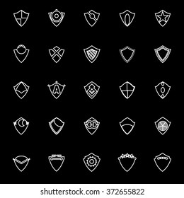 Design shield line icons on black background, stock vector