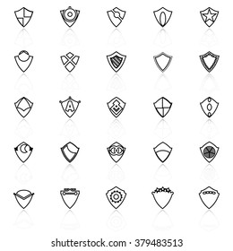 Design shield line icons with reflect on white background, stock vector