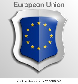 Design shield Origami banner with the flag of the European Union